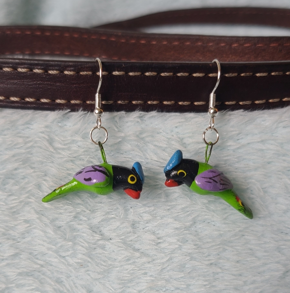 Vintage Hand Painted Parrot Earrings